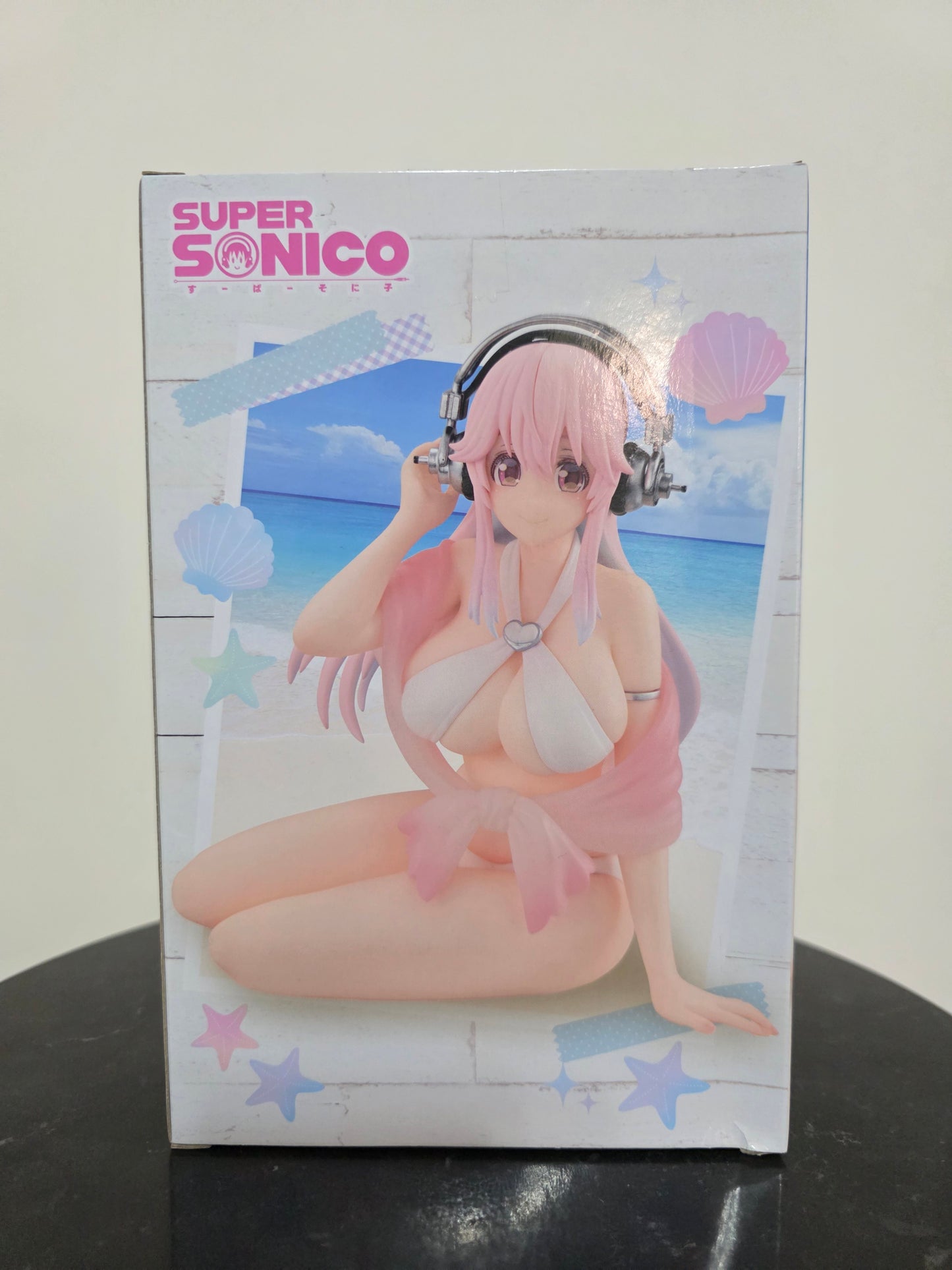 Super Sonico Noodle Stopper Figure White Bikini - FuRyu